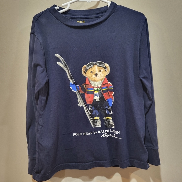 Polo Bear Long sleeve tee shirt skiing bear Navy blue Size 5